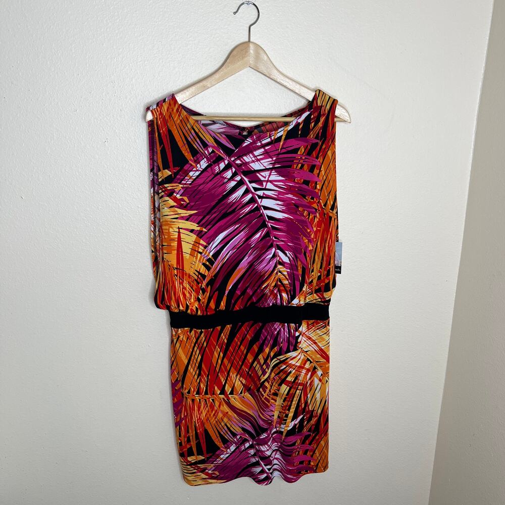 Valerie Bertinelli Orange Pink Palm Sleeveless Dress 12